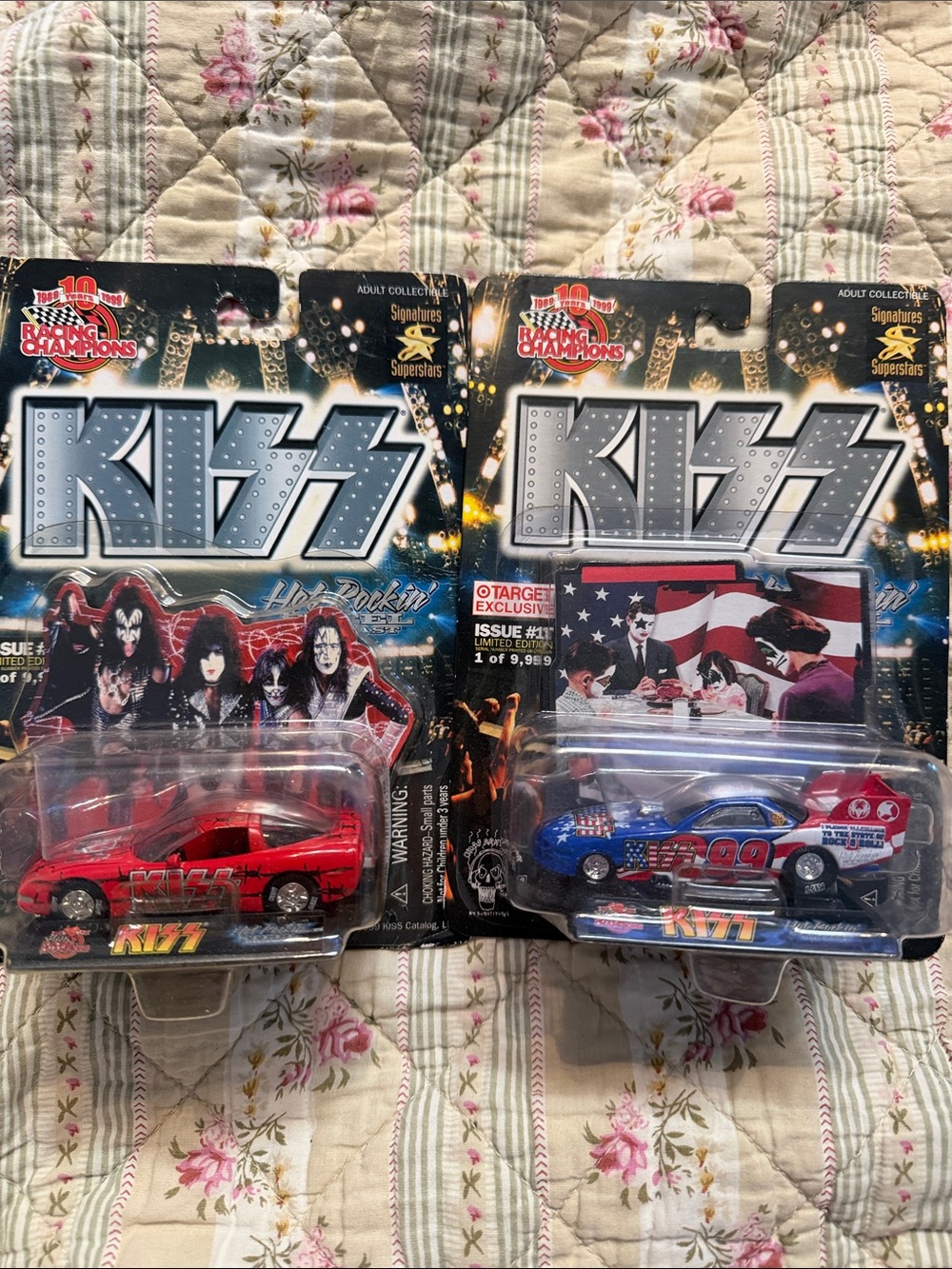 Vintage Kiss Die-Cast Toy Cars - Red and Blue Rock Band Vehicles set of two